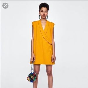 Zara Mustard Yellow Shawl Collar Blazer Dress
